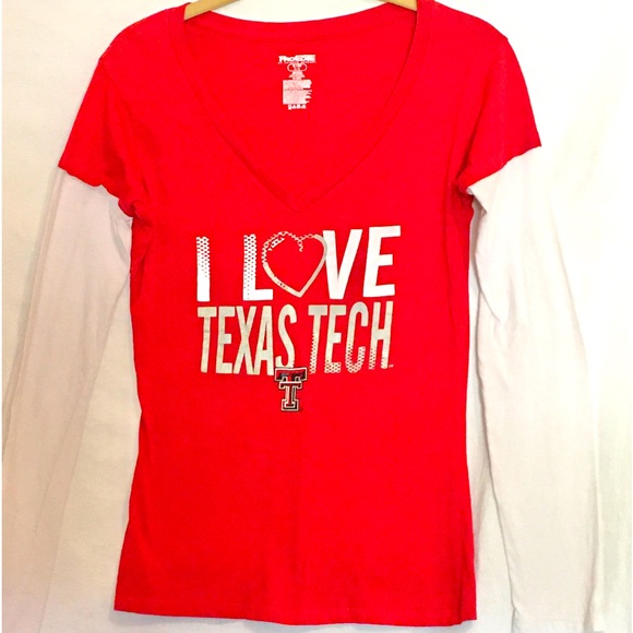 Pro Edge Texas Tech T-shirt with white long sleeves/deep V neck, college - Picture 1 of 4
